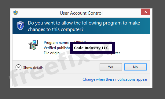 Screenshot where Code Industry LLC appears as the verified publisher in the UAC dialog